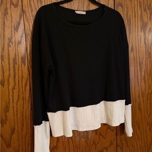 Ces Femme Black White Colorblock Long Sleeve Top Ribbed Hem Medium